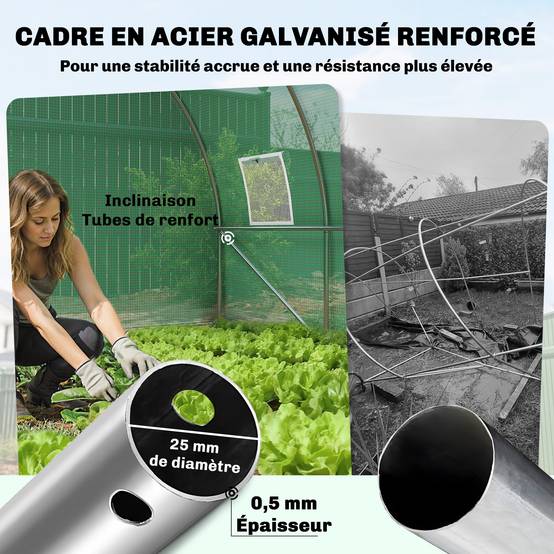 Serre tunnel de jardin 12m², serre de jardin tunnel 295x400x200cm porte et 8 fenêtres, bâche PE 140 g/m² vert - Image 9