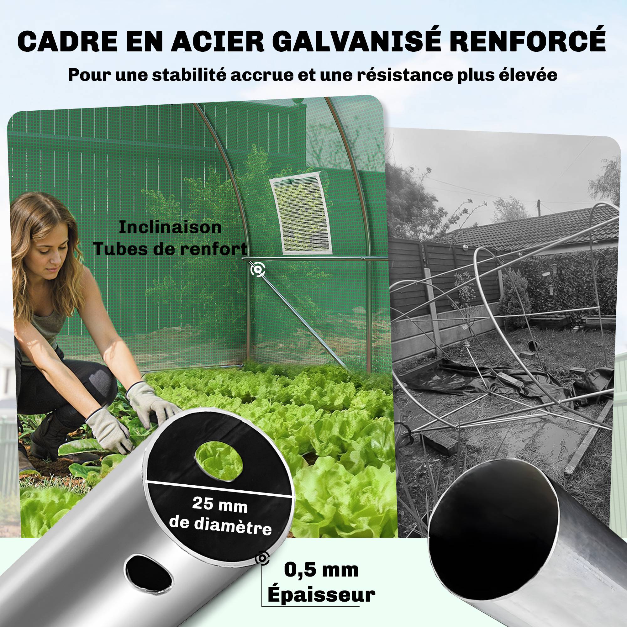 Serre tunnel de jardin 12m², serre de jardin tunnel 295x400x200cm porte et 8 fenêtres, bâche PE 140 g/m² vert - Image 9