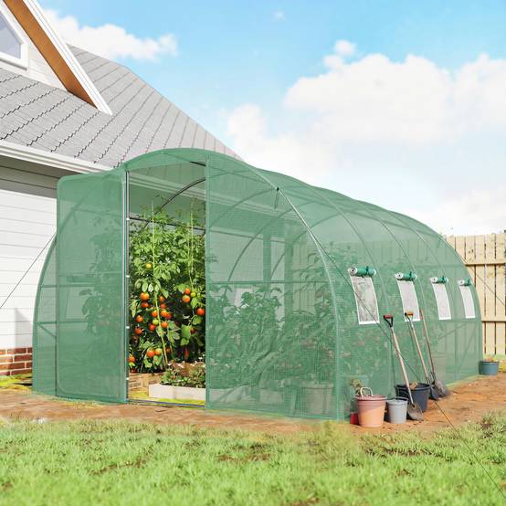 Serre tunnel de jardin 12m², serre de jardin tunnel 295x400x200cm porte et 8 fenêtres, bâche PE 140 g/m² vert - Image 3
