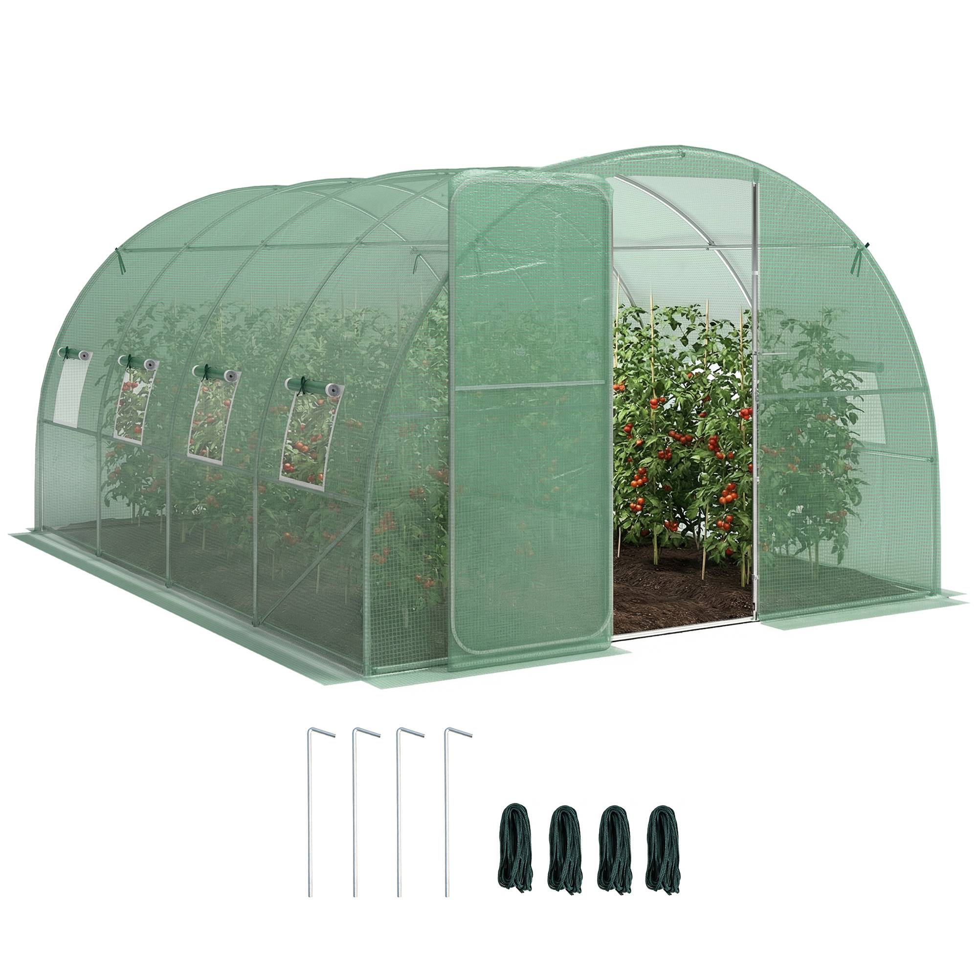 Serre tunnel de jardin 12m², serre de jardin tunnel 295x400x200cm porte et 8 fenêtres, bâche PE 140 g/m² vert - Image 1