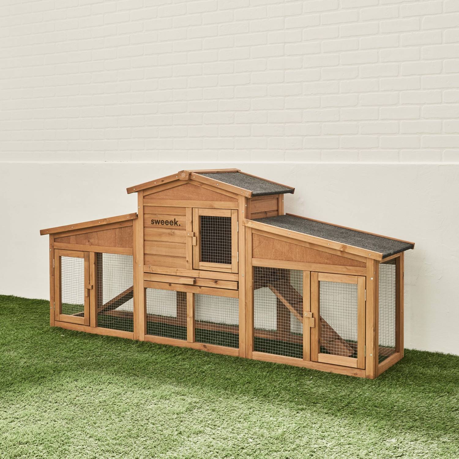 sweeek - Clapier en bois Angora pour lapin et autres rongeurs. 4 lapins. cage à lapin avec enclos. espace intérieur et extérieur. poulailler | sweeek - Image 1