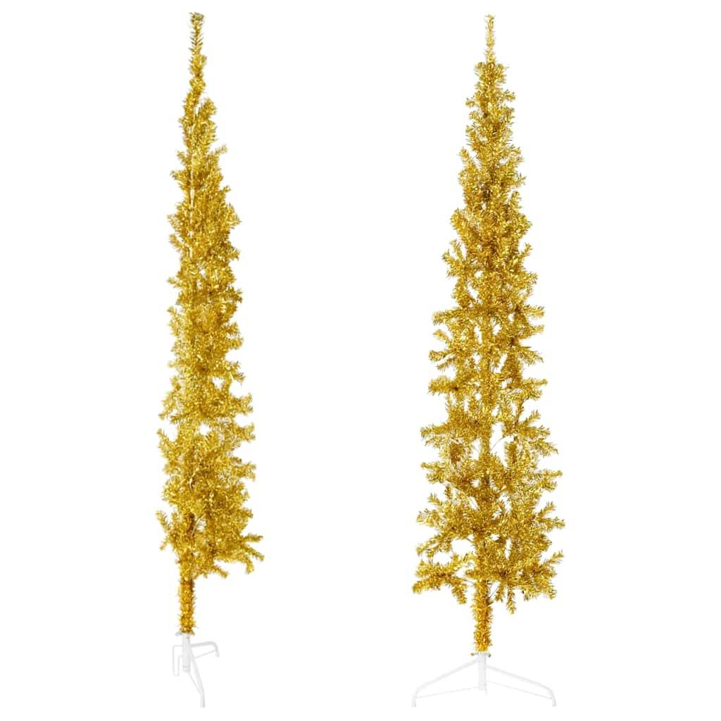 Demi Sapin de Noël | Arbre de Noël artificiel mince avec support Doré 210 cm Maison Chic - Image 1