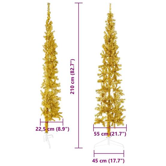 Demi Sapin de Noël | Arbre de Noël artificiel mince avec support Doré 210 cm Maison Chic - Image 8