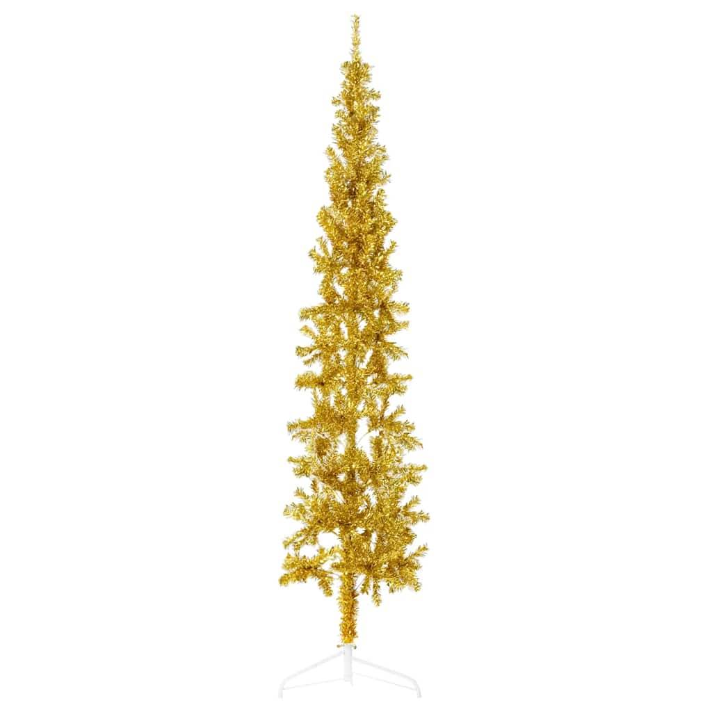 Demi Sapin de Noël | Arbre de Noël artificiel mince avec support Doré 210 cm Maison Chic - Image 2