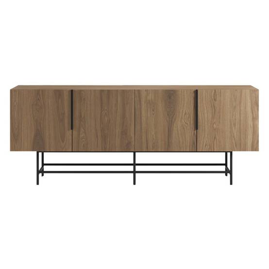 Buffet 4 portes en mélaminé imitation bois et piètement et poignées en métal laqué noir - ALDINE - Image 3