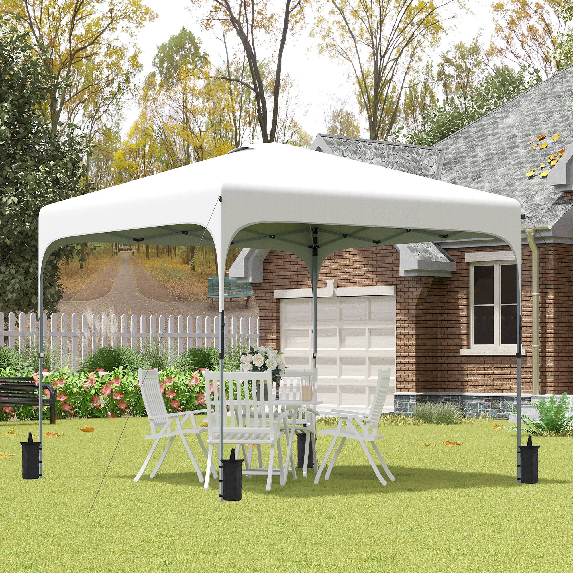 Sans Marque - Tonnelle de jardin 2,5 x 2,5 x 2,7 m, hauteur réglable, anti-UV, imperméable, 4 sacs de lestage et sac de transport, blanche - Image 3