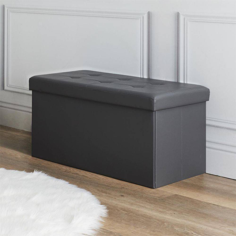The Home Deco Factory - Banc coffre de rangement en polyuréthane Zoé Gris - Imagen 4