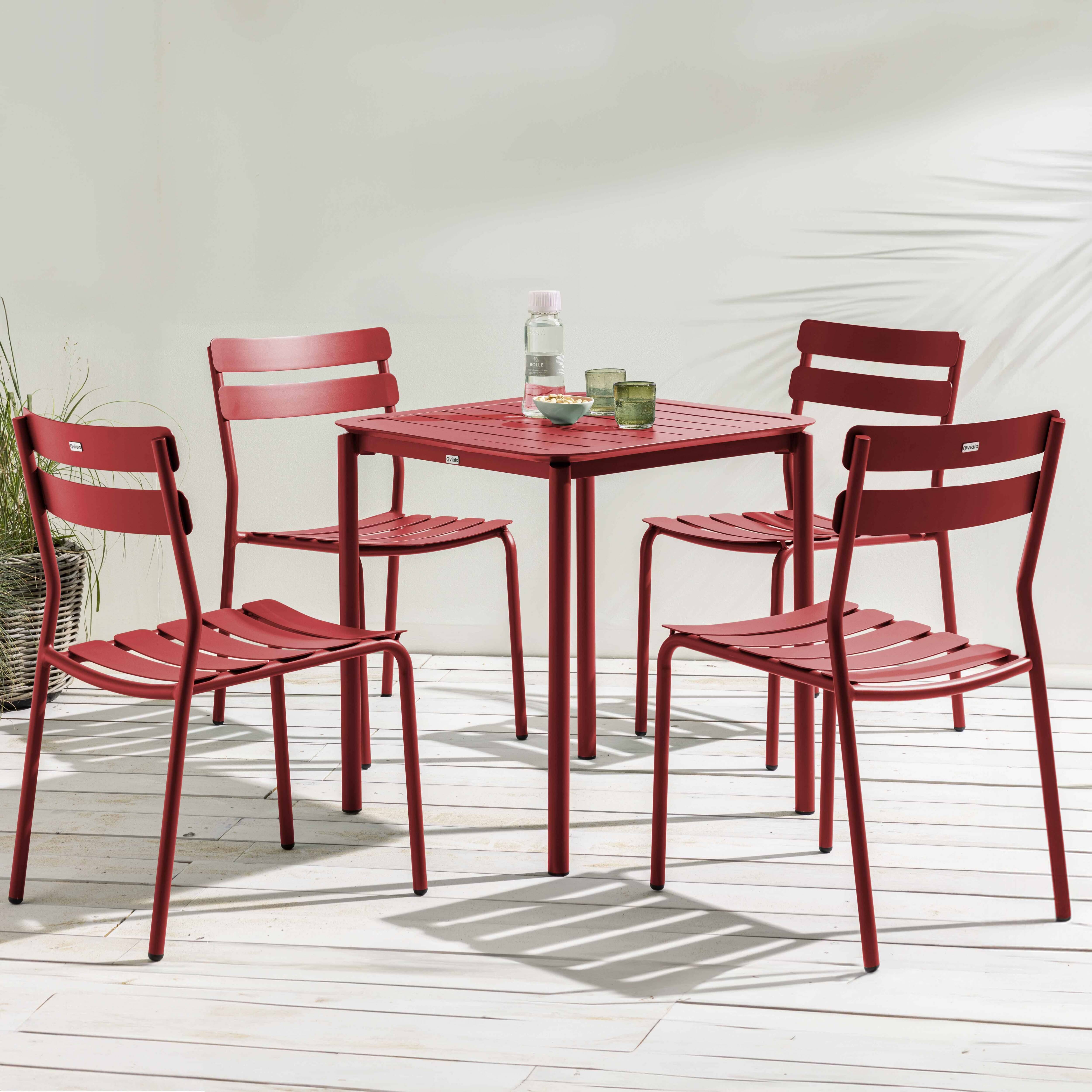 Oviala - Ensemble table de terrasse 70cm et 4 chaises rouge foncé Almada - Oviala - Imagen 2