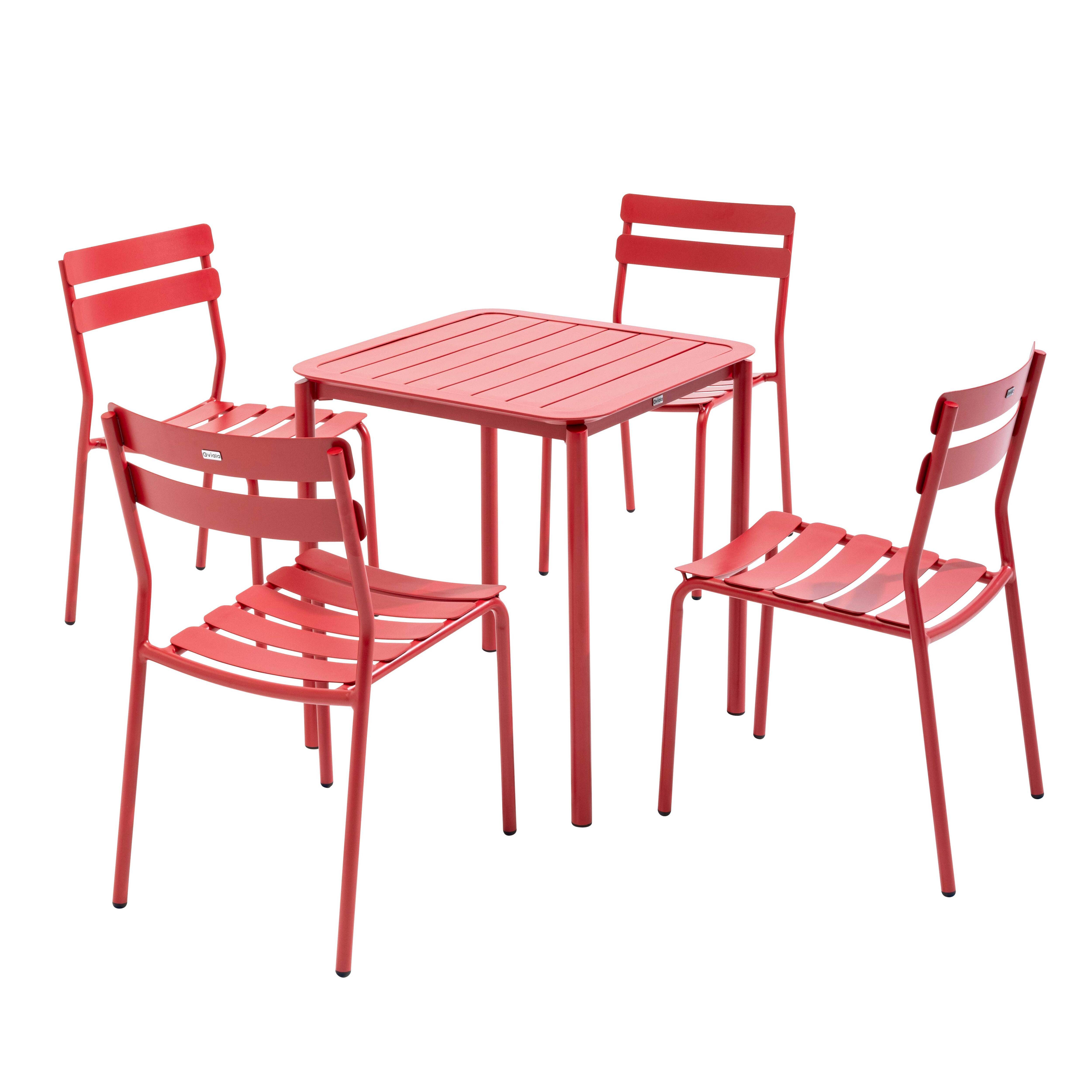 Oviala - Ensemble table de terrasse 70cm et 4 chaises rouge foncé Almada - Oviala - Imagen 1