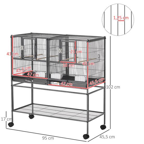 Cage à oiseaux métal noir gris 95 x 45.5 x 102 cm - PANGIVO - Image 5