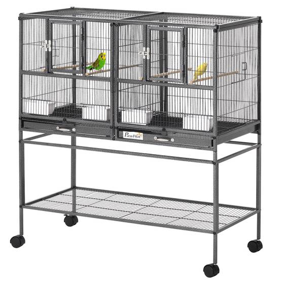 Cage à oiseaux métal noir gris 95 x 45.5 x 102 cm - PANGIVO - Image 2