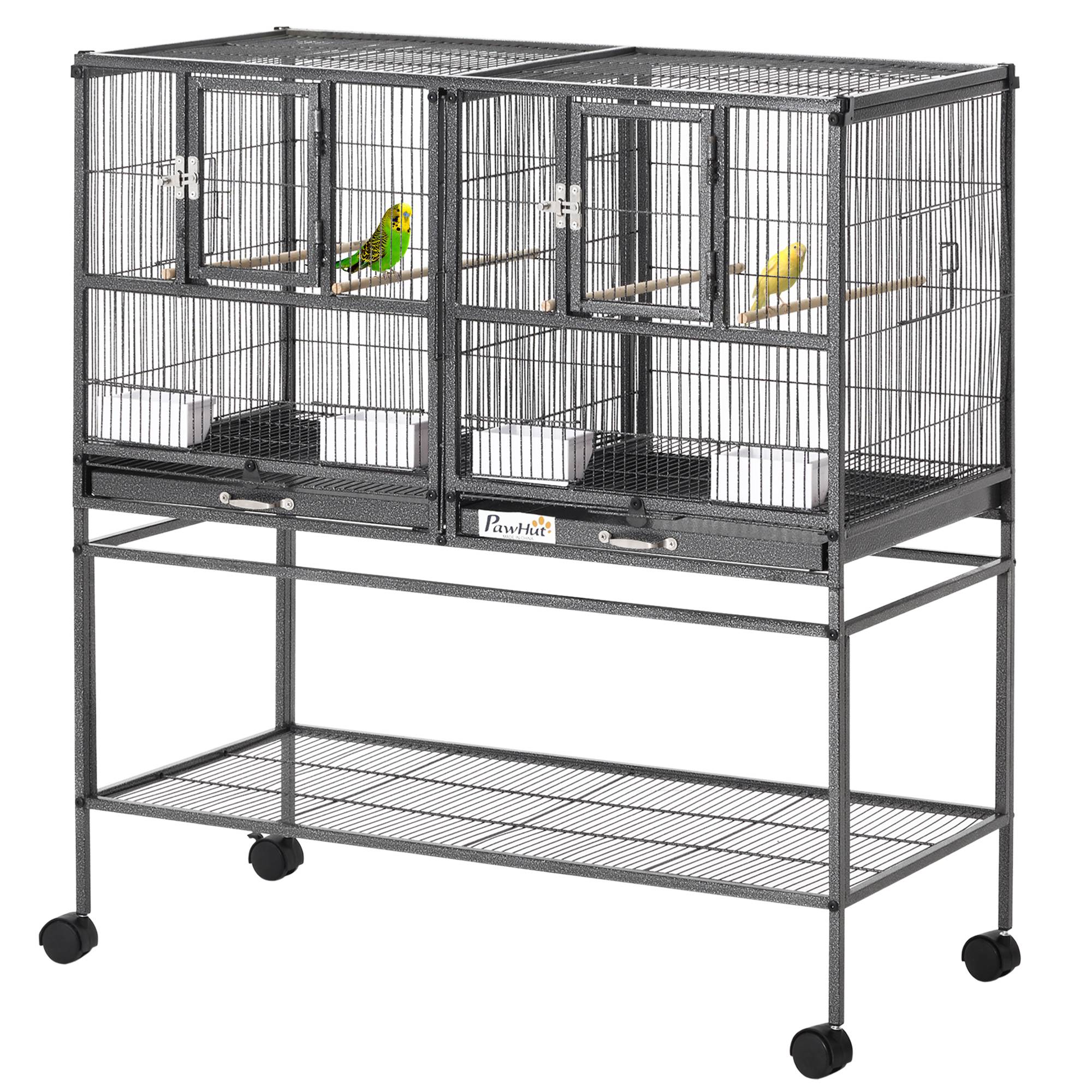 Cage à oiseaux métal noir gris 95 x 45.5 x 102 cm - PANGIVO - Image 2