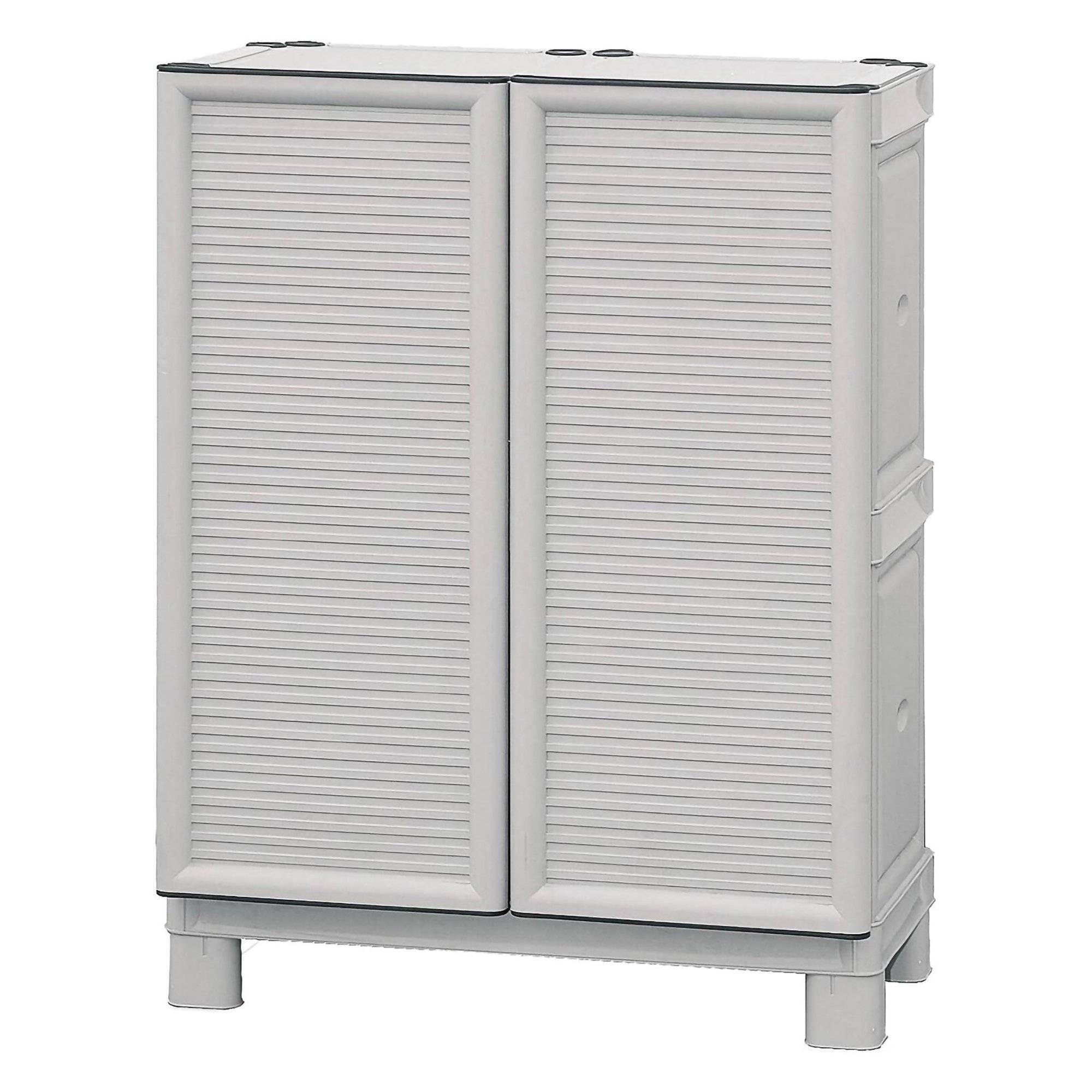 Dmora - Armoire d'extérieur Waremme, Mobilier d'extérieur, Armoire de balcon polyvalente, Armoire d'extérieur, Gris clair, 70x39h92 cm - Dmora - Imagen 4