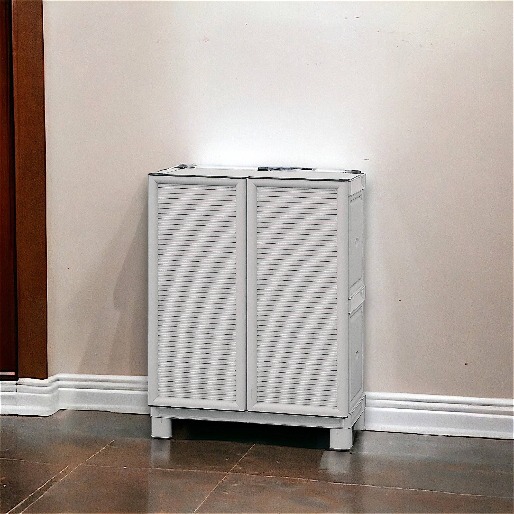 Dmora - Armoire d'extérieur Waremme, Mobilier d'extérieur, Armoire de balcon polyvalente, Armoire d'extérieur, Gris clair, 70x39h92 cm - Dmora - Imagen 5