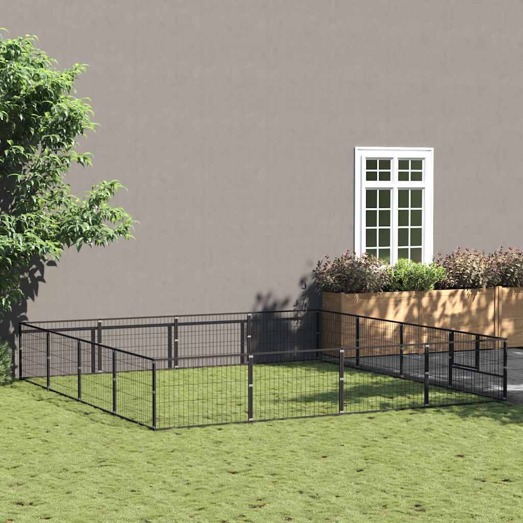 Vidaxl - Chenil Noir 16 m² Acier vidaXL 3082143 - Imagen 1