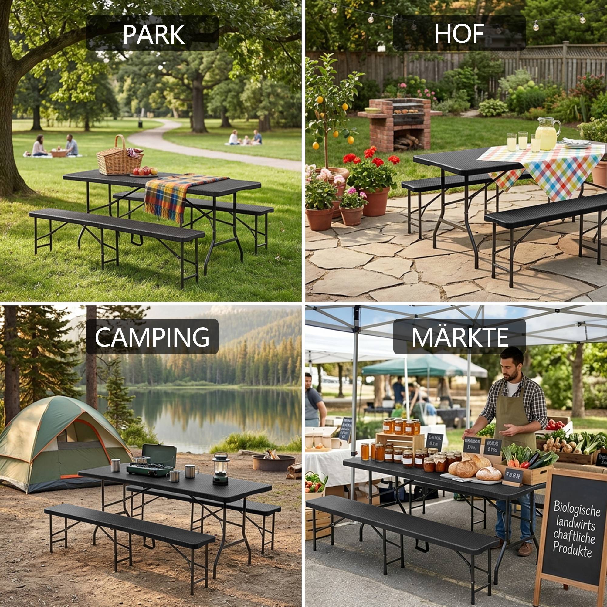 Table pliante + 2 bancs – robuste, imperméable, résiste au soleil - Image 4