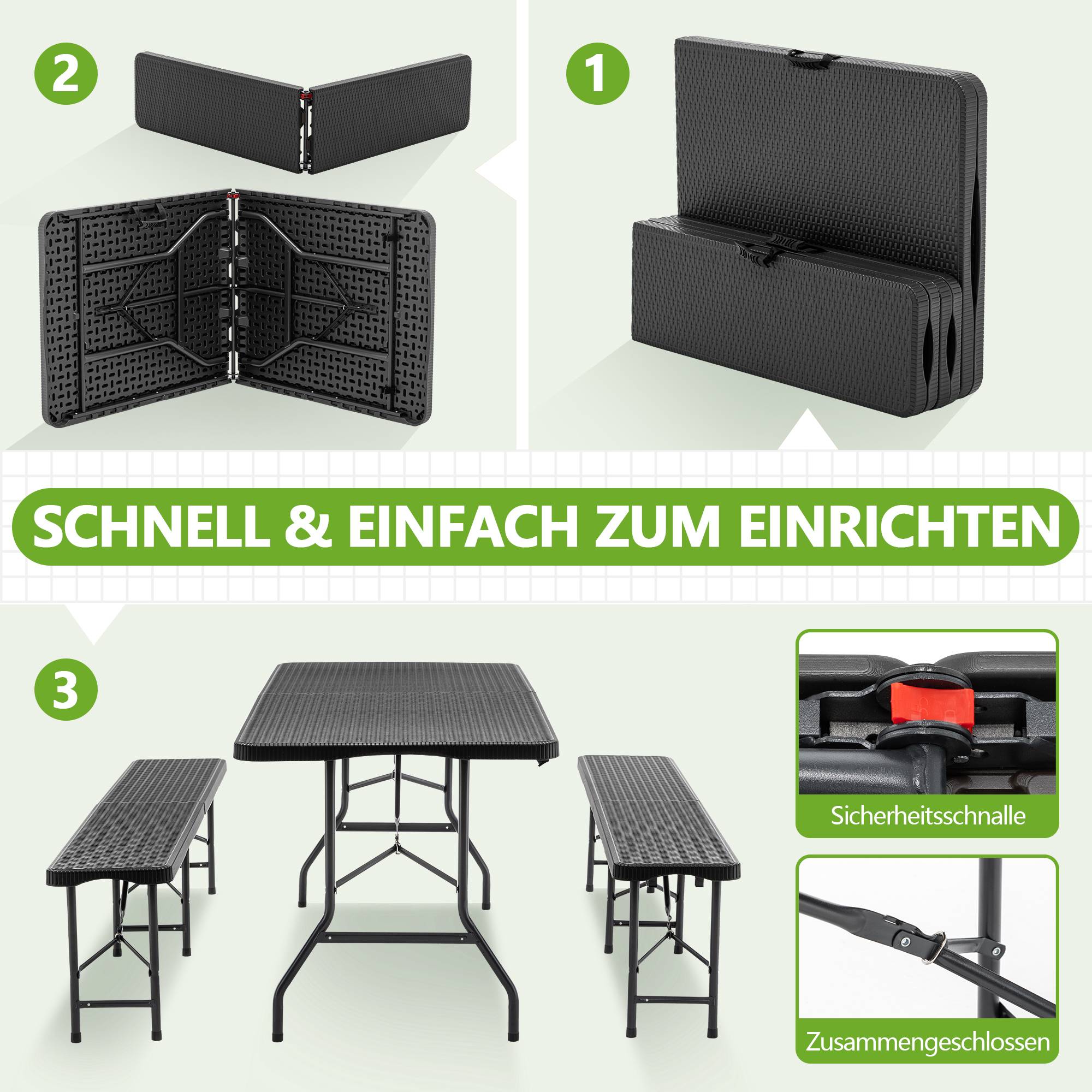Table pliante + 2 bancs – robuste, imperméable, résiste au soleil - Image 9