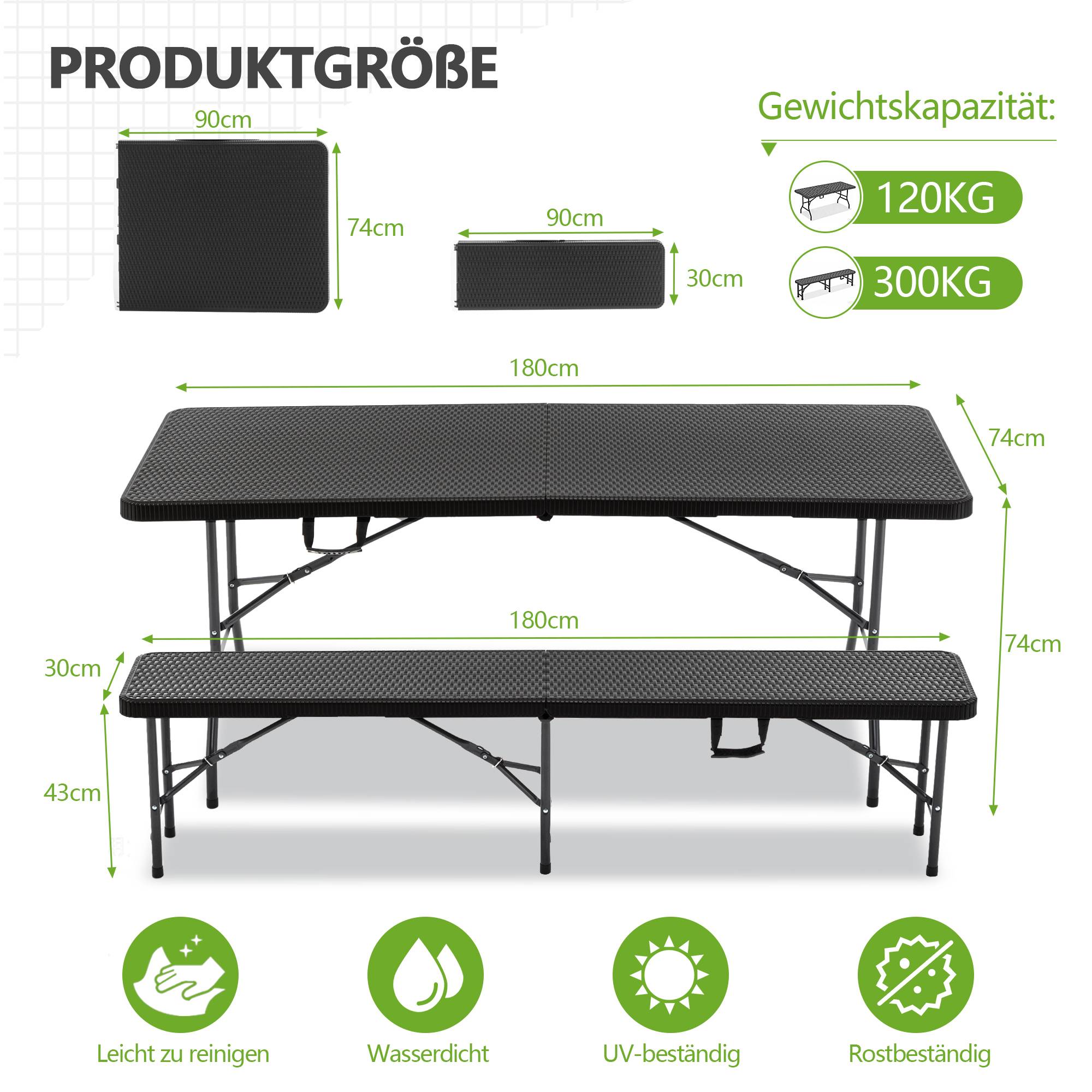 Table pliante + 2 bancs – robuste, imperméable, résiste au soleil - Image 3