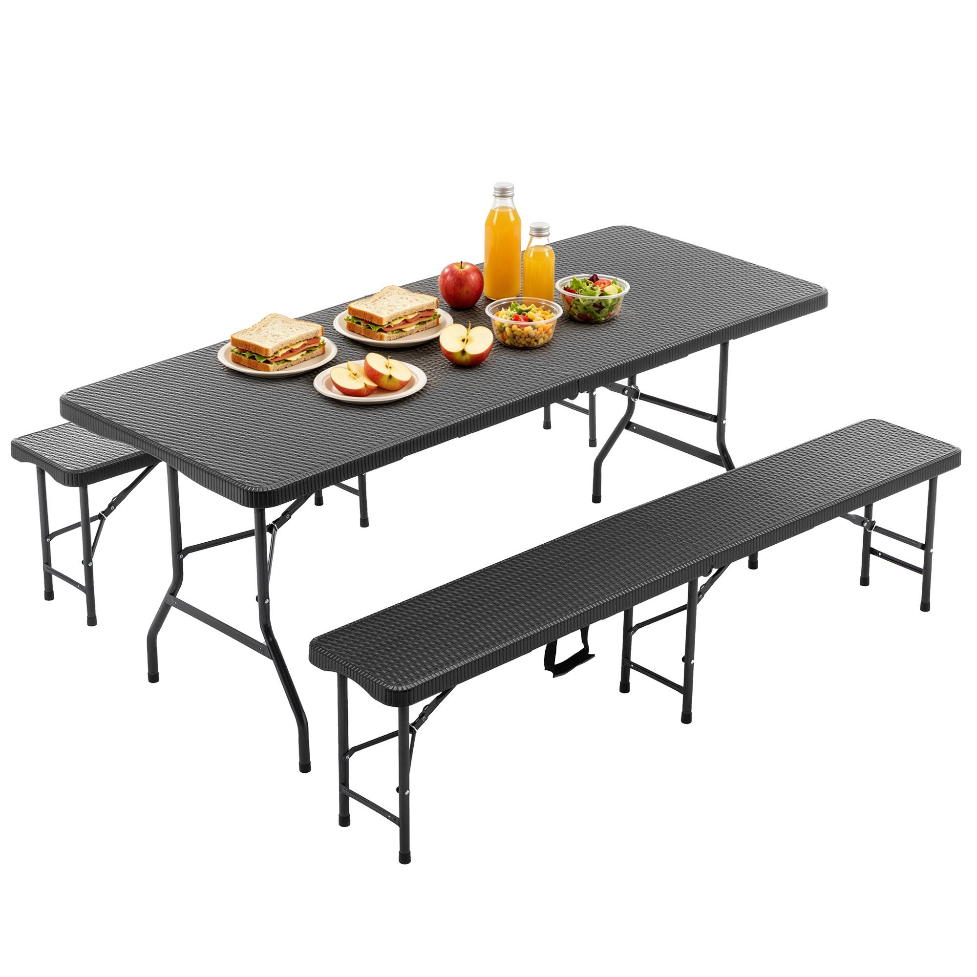 Table pliante + 2 bancs – robuste, imperméable, résiste au soleil - Image 1