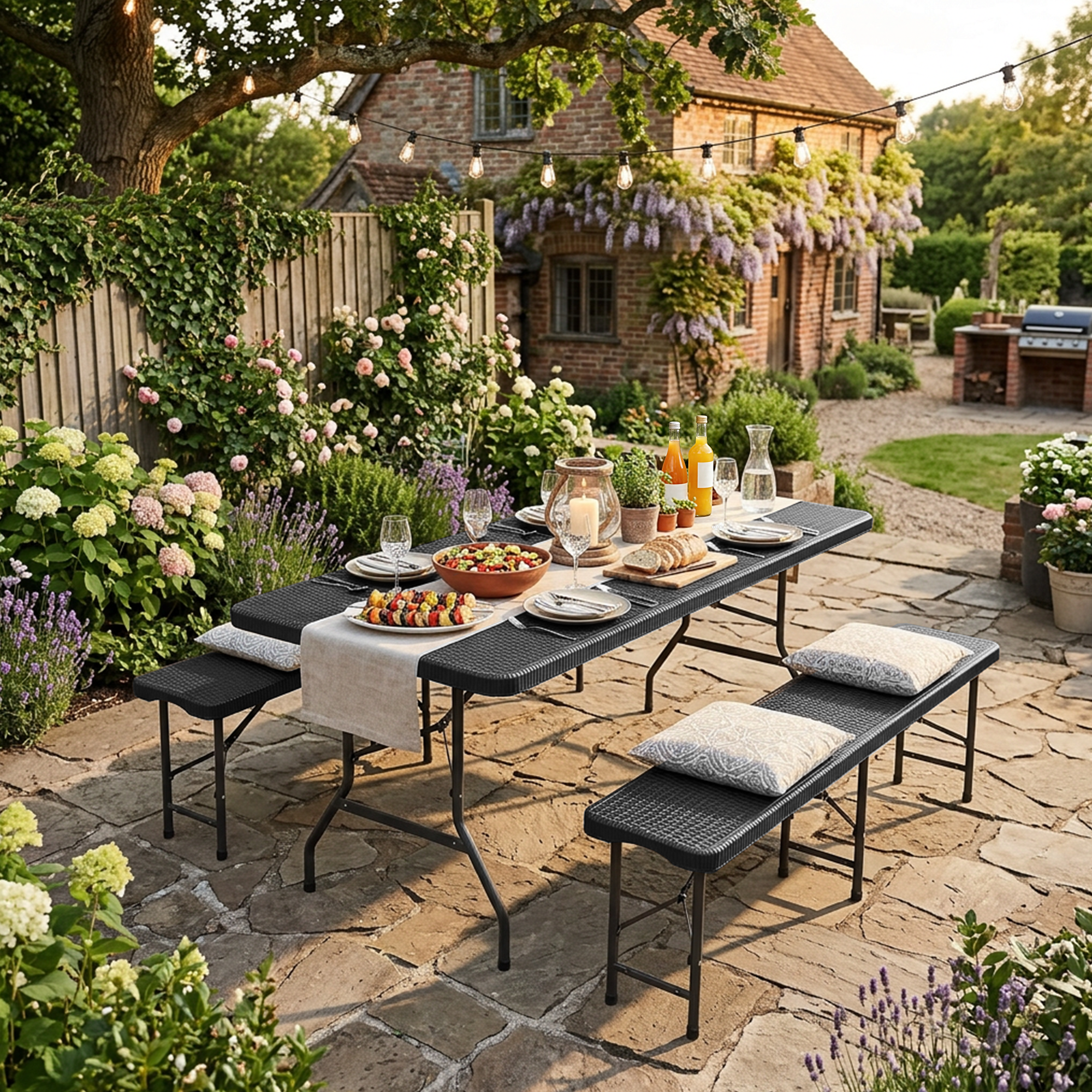 Table pliante + 2 bancs – robuste, imperméable, résiste au soleil - Image 6