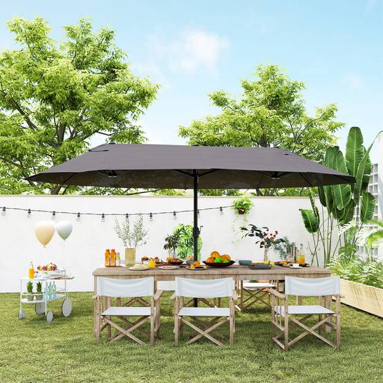 Parasol de jardin manivelle parasol double 4,6x2,7x2,4m - Acier polyester haute densité Gris fr139 - Image 4