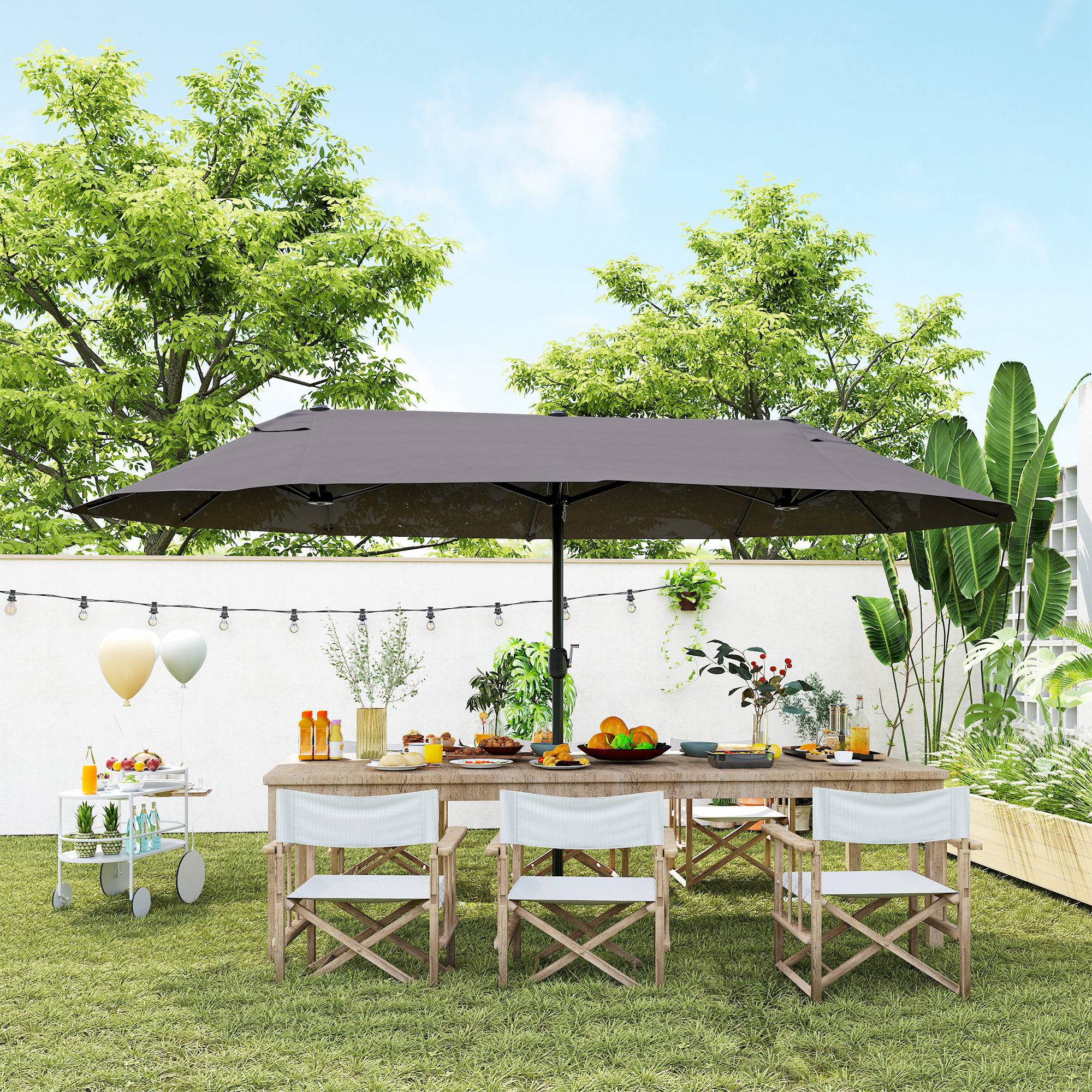 Parasol de jardin manivelle parasol double 4,6x2,7x2,4m - Acier polyester haute densité Gris fr139 - Image 4