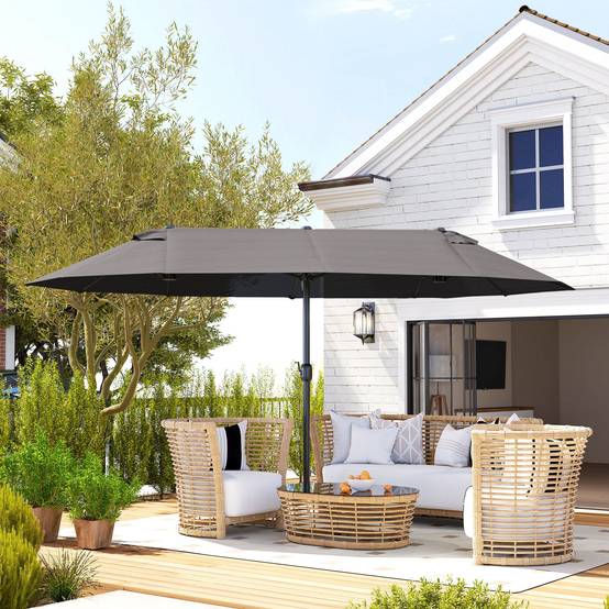 Parasol de jardin manivelle parasol double 4,6x2,7x2,4m - Acier polyester haute densité Gris fr139 - Image 3