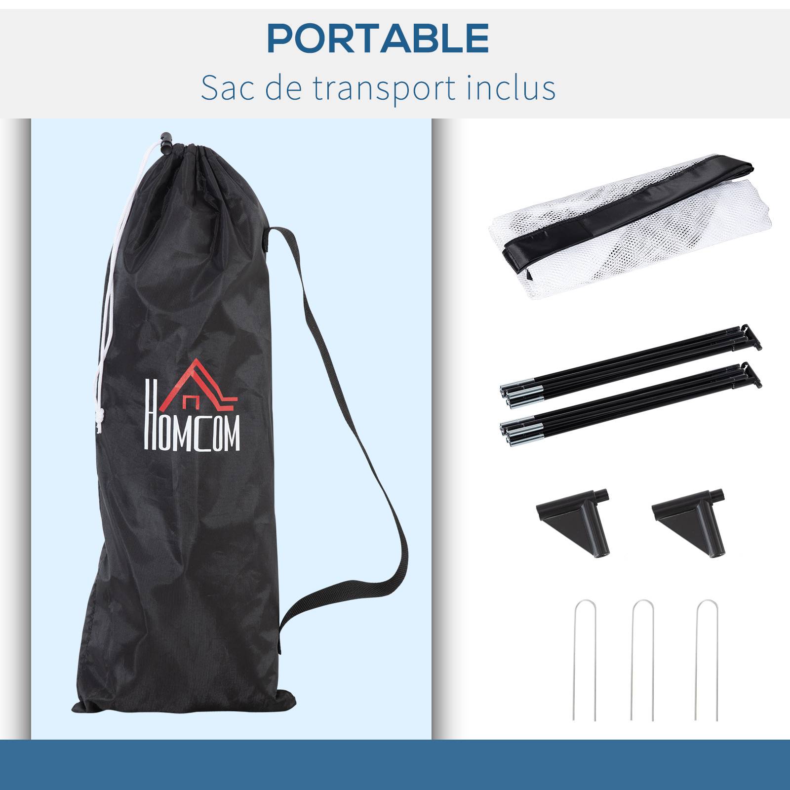 Homcom - Cage de foot portable - but de football pliable pop up - sac rangement, piquets - dim. 247L x 203l x 201,5H cm - fibre verre Oxford noir - HOMCOM - Imagen 6