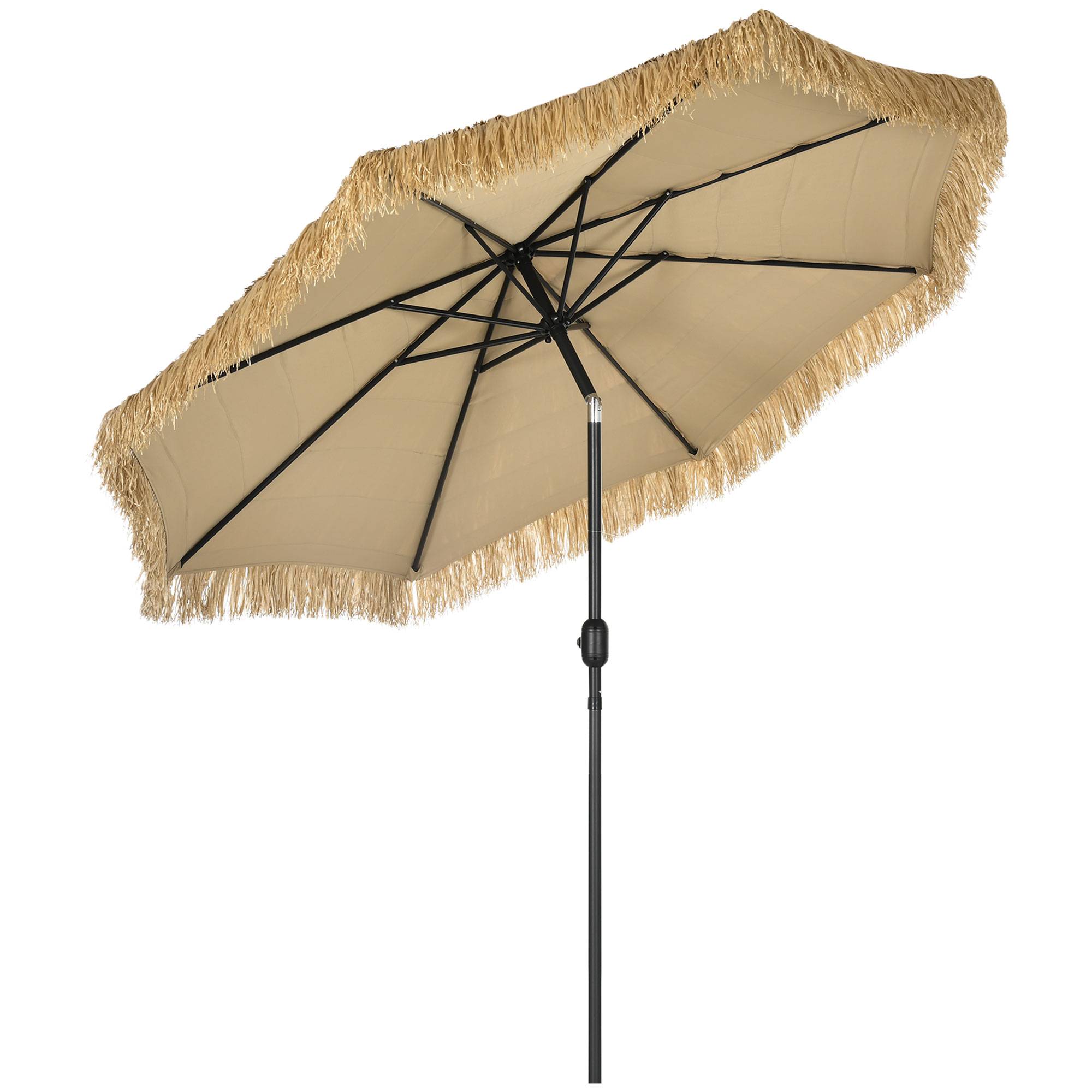 Parasol de jardin extérieur à franges parasol inclinable manivelle - 265x265x250cm Polyester Kaki fr251 - Image 2