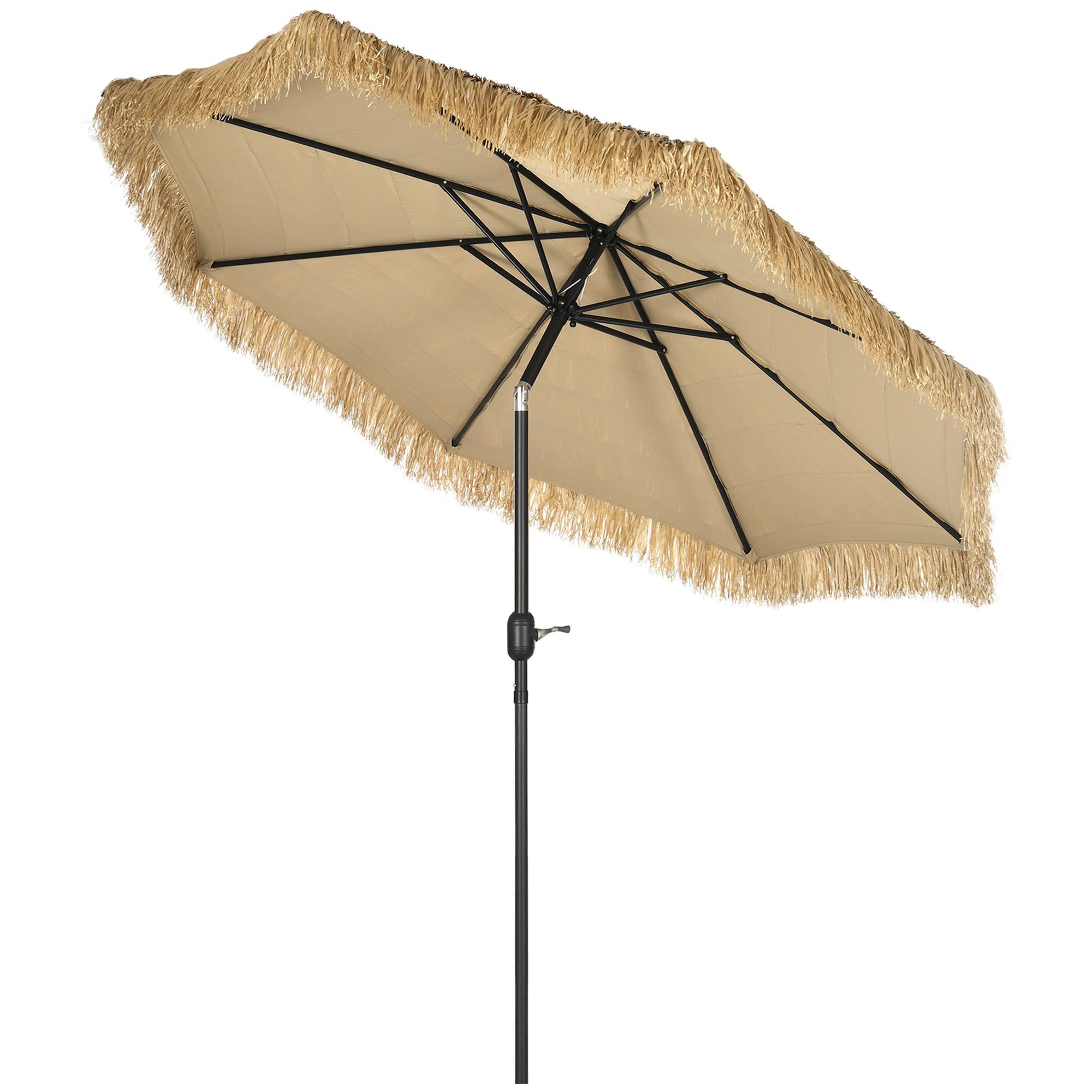 Parasol de jardin extérieur à franges parasol inclinable manivelle - 265x265x250cm Polyester Kaki fr251
