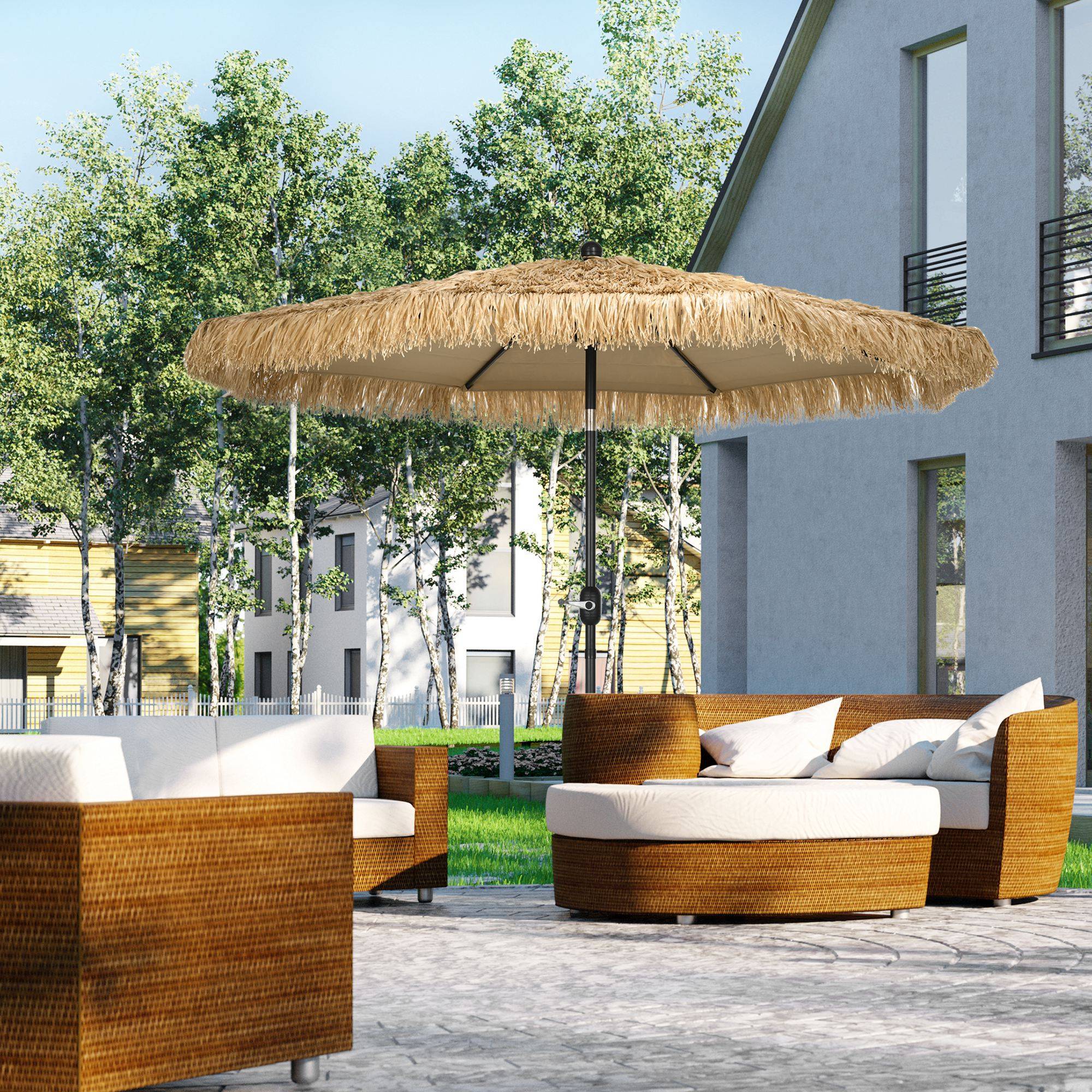 Parasol de jardin extérieur à franges parasol inclinable manivelle - 265x265x250cm Polyester Kaki fr251 - Image 3