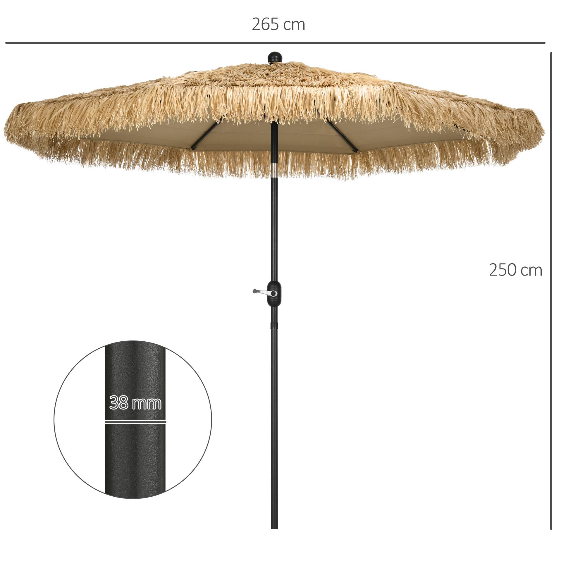 Parasol de jardin extérieur à franges parasol inclinable manivelle - 265x265x250cm Polyester Kaki fr251 - Image 5