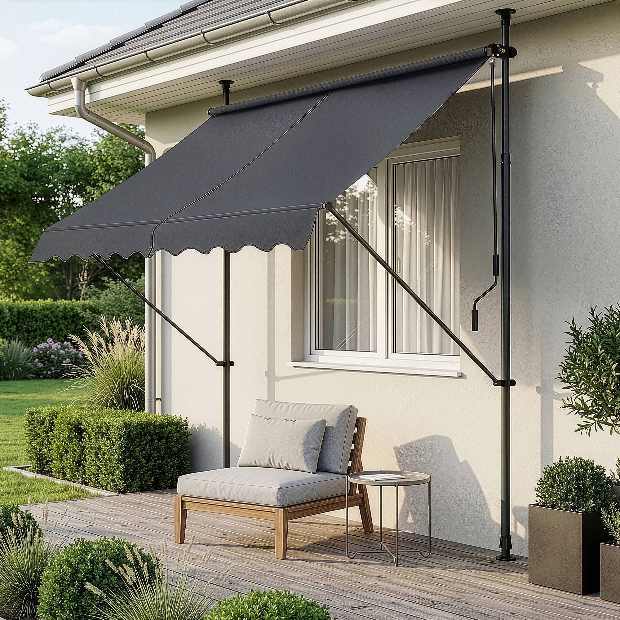 Pro.Tec - Store Banne Manuel Auvent Téléscopique 150 x 120 x 220-309 cm Gris [pro.tec] - Imagen 1