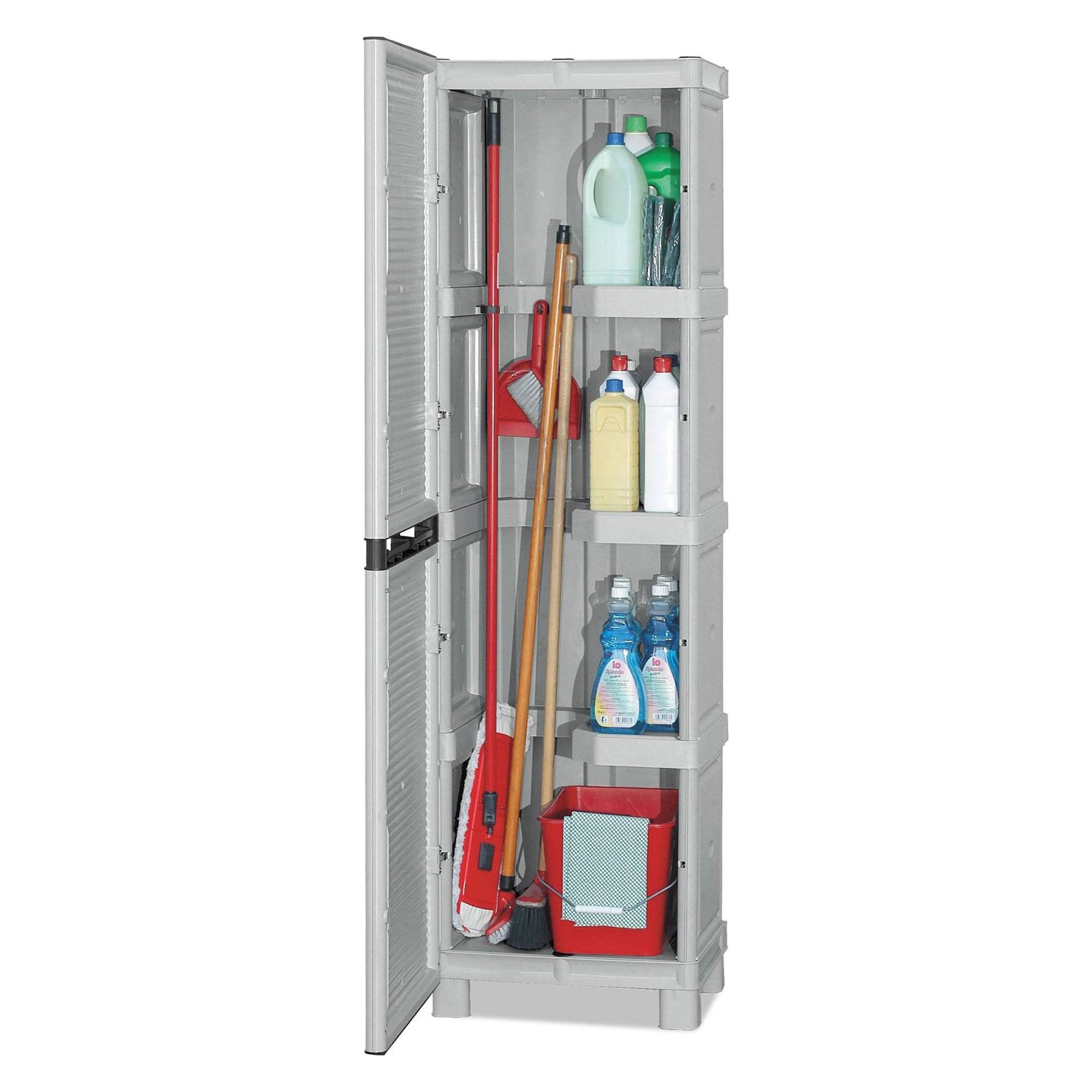 Dmora - Armoire d'extérieur Liège, Mobilier d'extérieur, Armoire de buanderie polyvalente, 100% Made in Italy, Gris clair, 50x39h172 cm - Dmora - Imagen 1