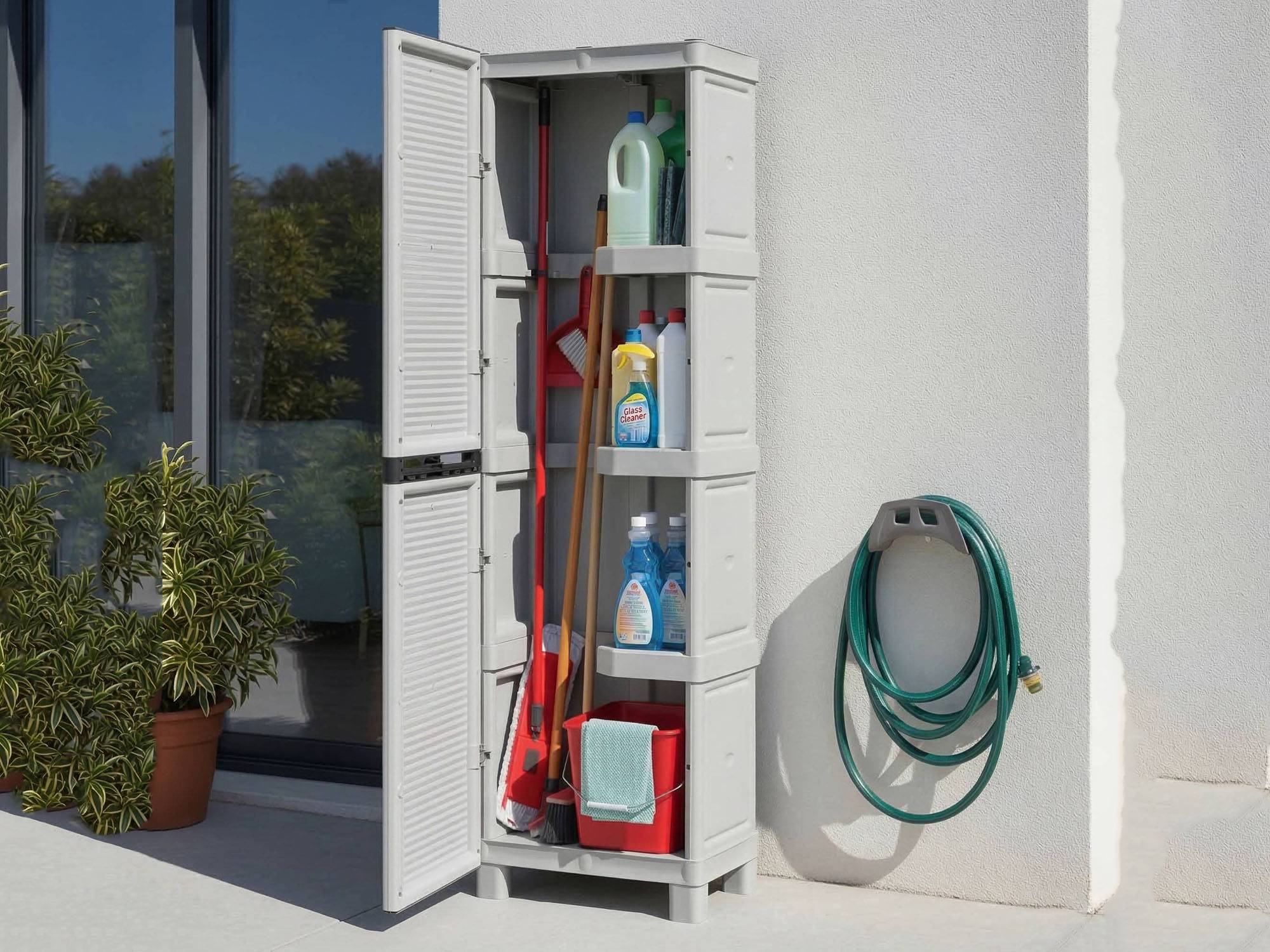 Dmora - Armoire d'extérieur Liège, Mobilier d'extérieur, Armoire de buanderie polyvalente, 100% Made in Italy, Gris clair, 50x39h172 cm - Dmora - Imagen 5