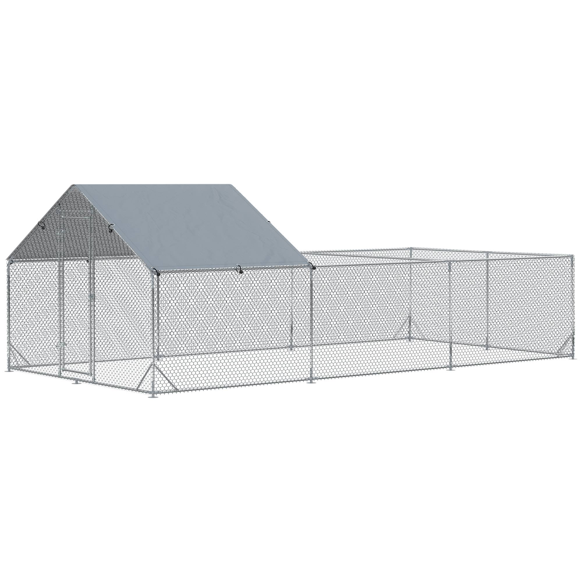 Enclos poulailler parc grillagé extérieur 18 m² chenil volière espace couvert acier galvanisé 6 x 3 x 1,95 m