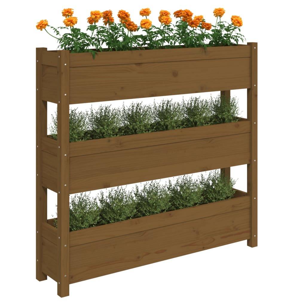 Maison Chic - Jardinière, Bac à fleurs, Pot de fleurs Marron miel 112x25x104,5 cm Bois massif de pin - Imagen 4