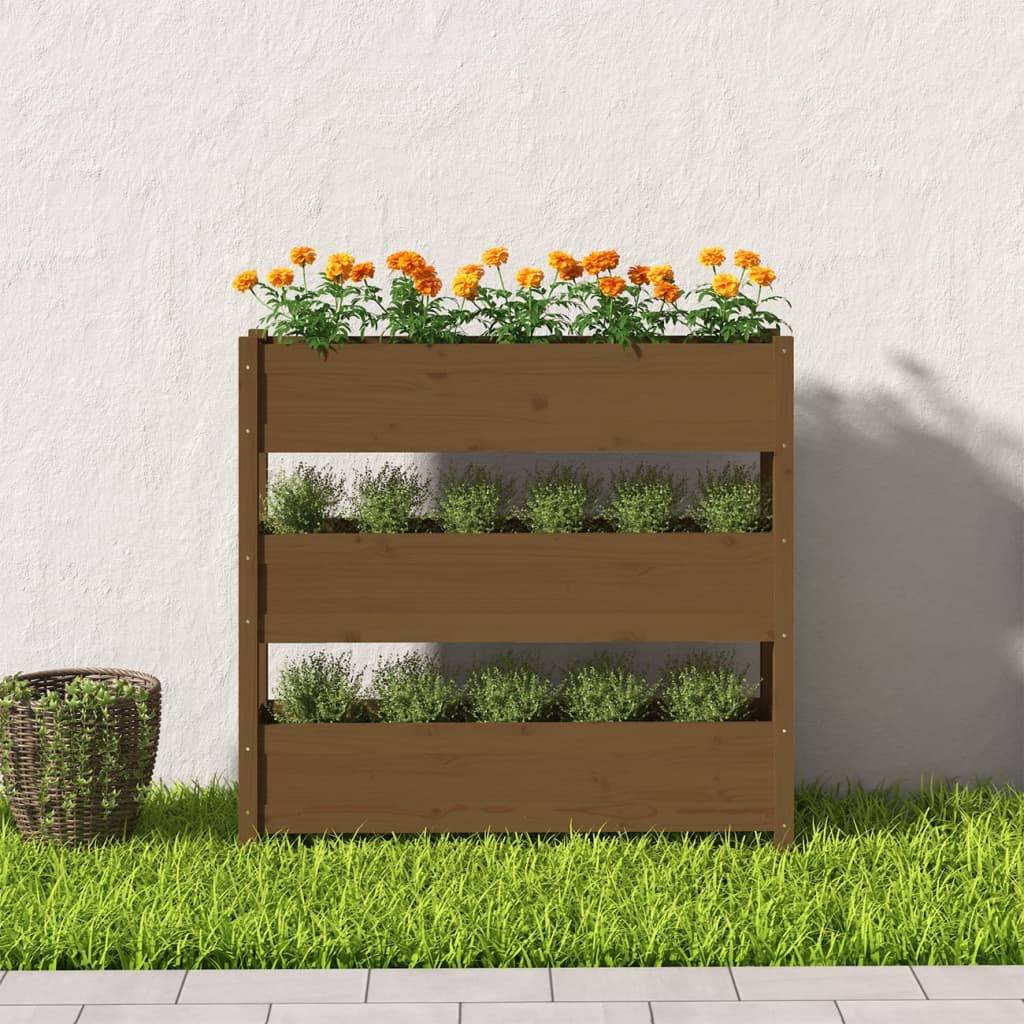 Maison Chic - Jardinière, Bac à fleurs, Pot de fleurs Marron miel 112x25x104,5 cm Bois massif de pin - Imagen 3
