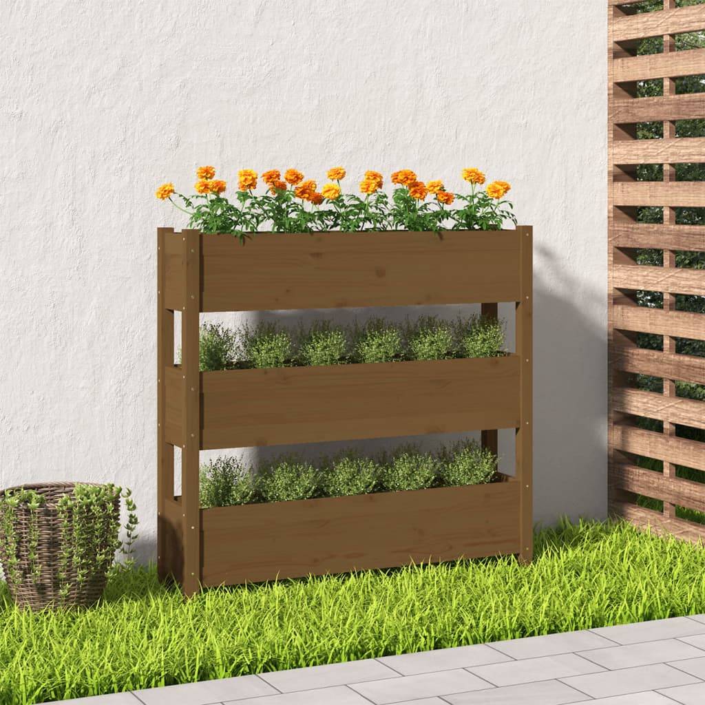 Maison Chic - Jardinière, Bac à fleurs, Pot de fleurs Marron miel 112x25x104,5 cm Bois massif de pin - Imagen 2