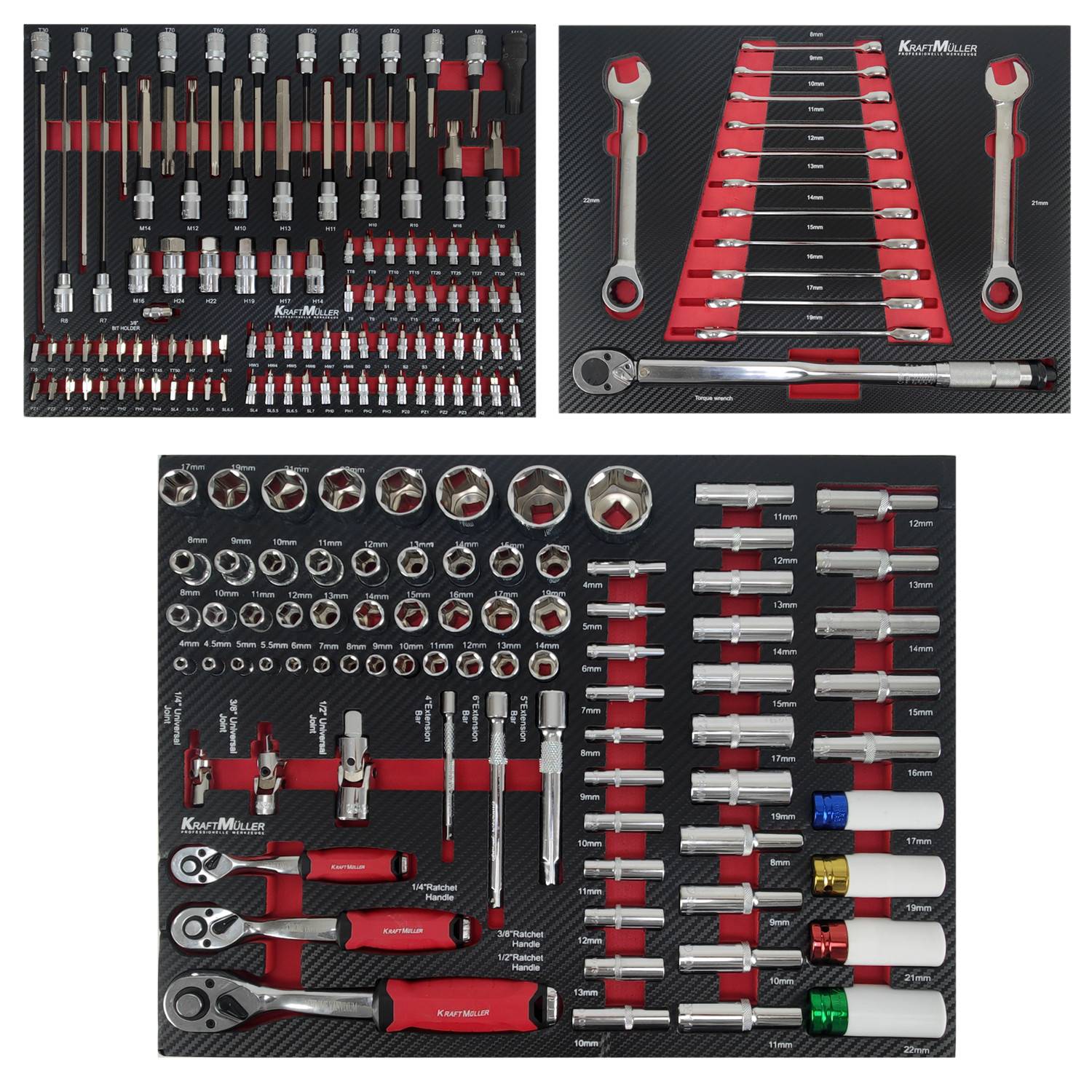 Servante d'atelier Kraft Muller KM-XXL PRO II Daily Edition 257 outils - Clé dynamo - 7 tiroirs outillés sur Roulettes, Chariot - Image 4