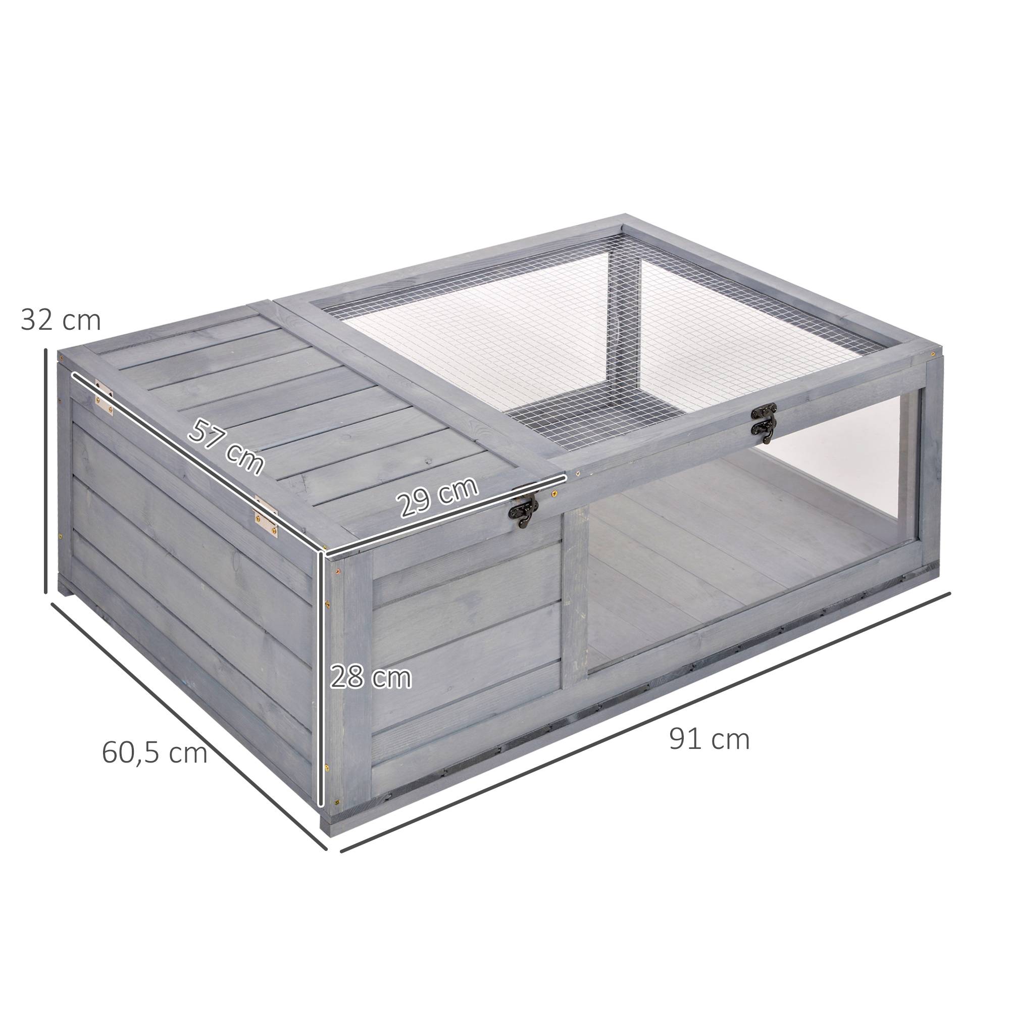 Maison enclos tortue bois sapin habitat intérieur extérieur 91x60x32cm gris - ComfortXL Outdoor Living - Image 5