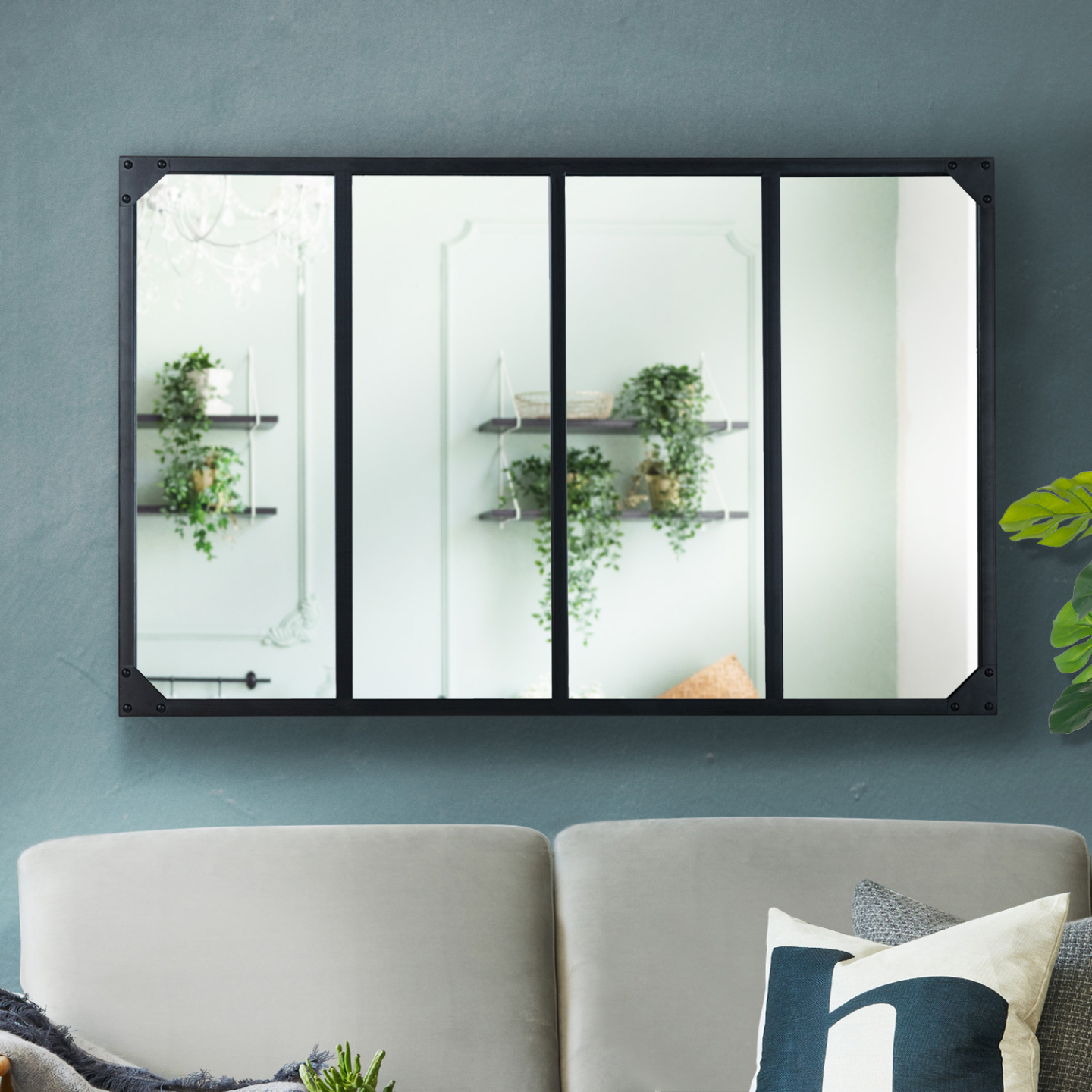 Miroir verrière 4 bandes design industriel 110x70 cm - Image 1