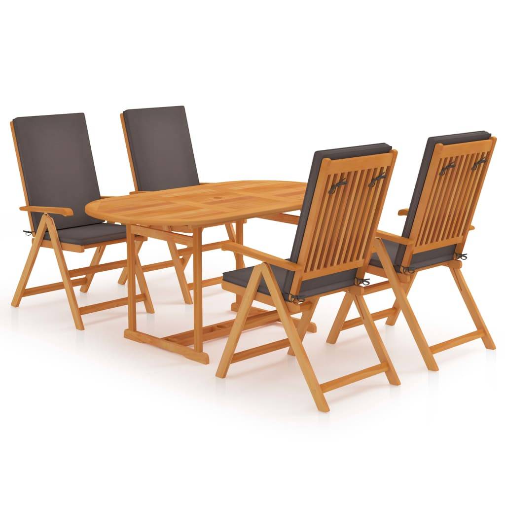 Helloshop26 - Salon de jardin meuble d'extérieur ensemble de mobilier 5 pièces avec coussins gris bois de teck massif - Imagen 1