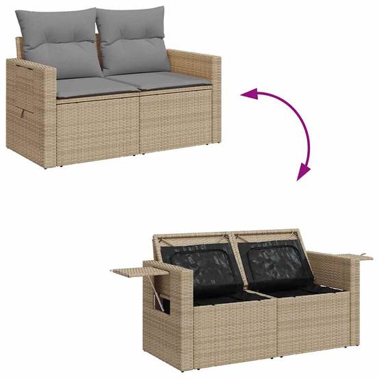 Ensemble de jardin 7 pièces résine tressée avec table relevable et coffres de rangement Beige – ComfortXL Outdoor Living - Image 9