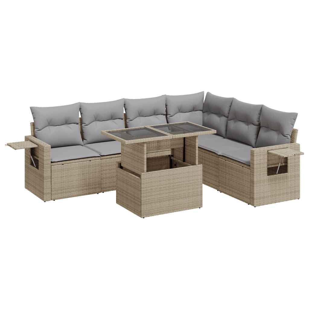 Ensemble de jardin 7 pièces résine tressée avec table relevable et coffres de rangement Beige – ComfortXL Outdoor Living - Image 2