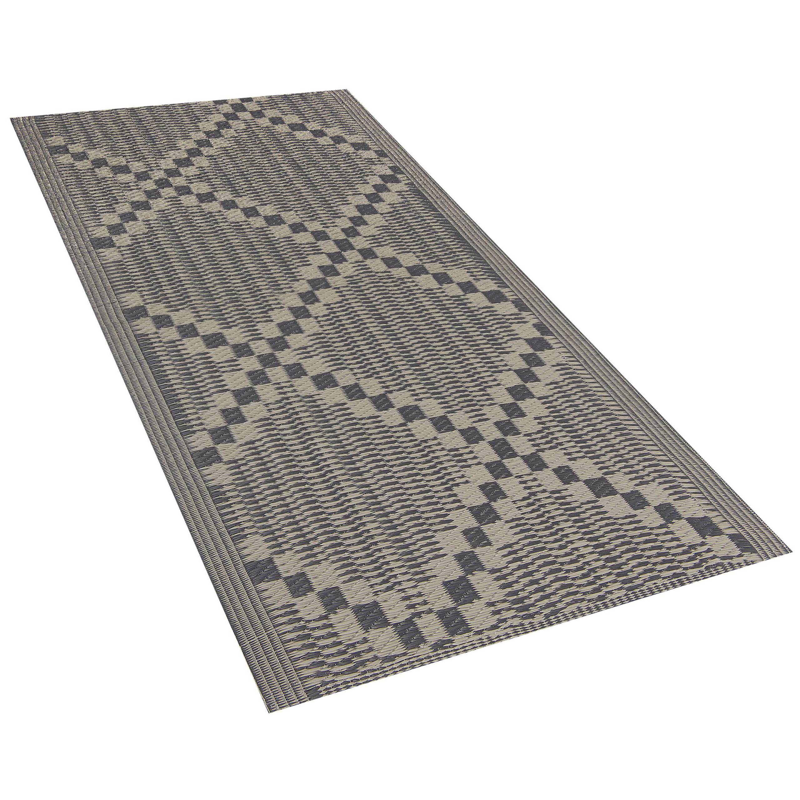 Beliani - Tapis Extérieur et Intérieur Gris et Marron en Polypropylène Motif à Carreaux pour Salon ou Terrasse au Style Minimaliste Moderne 60 x 105 cm Beliani - Imagen 4
