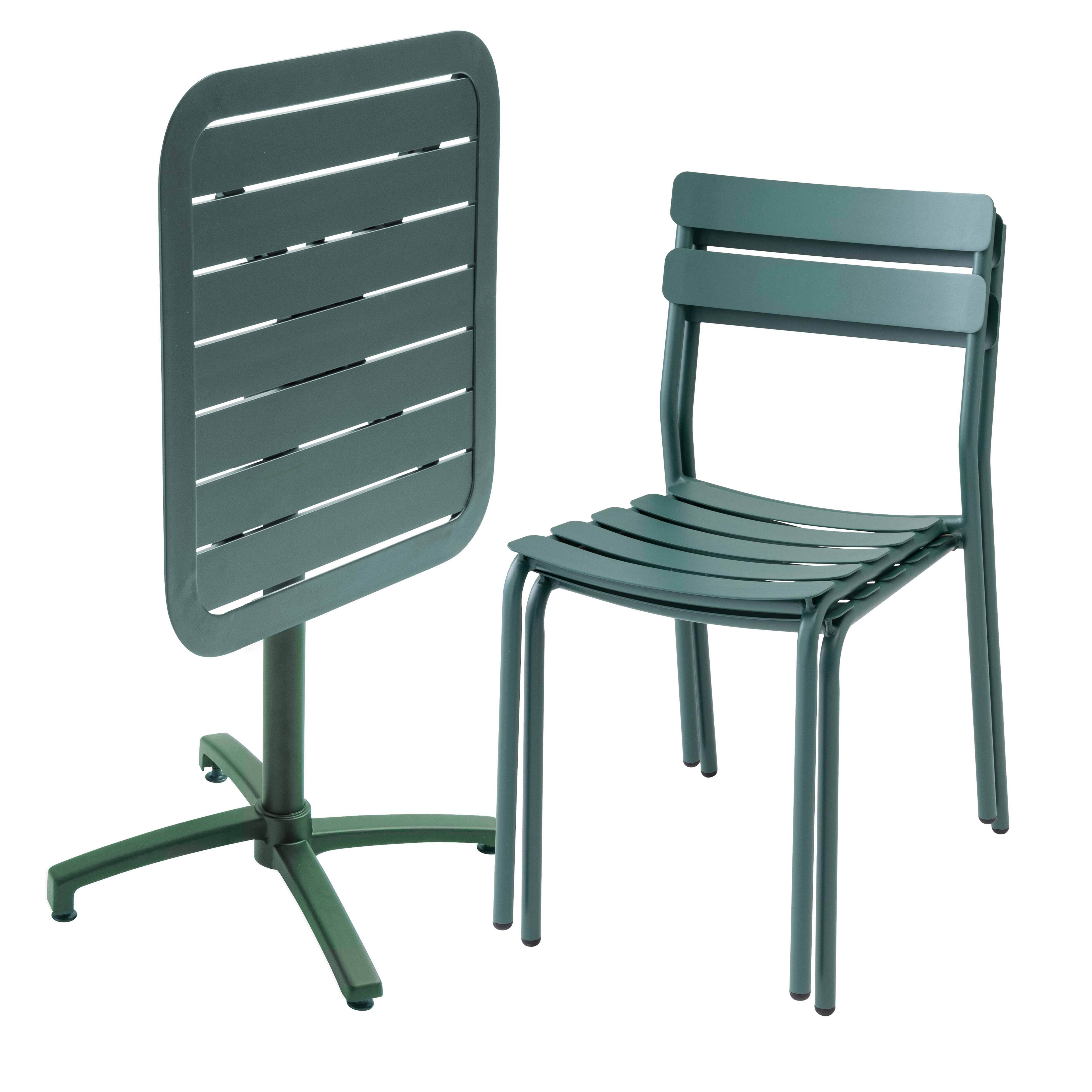 Oviala - Ensemble table inclinable de terrasse 70 x 70 cm et 2 chaises vert Almada - Oviala - Imagen 2