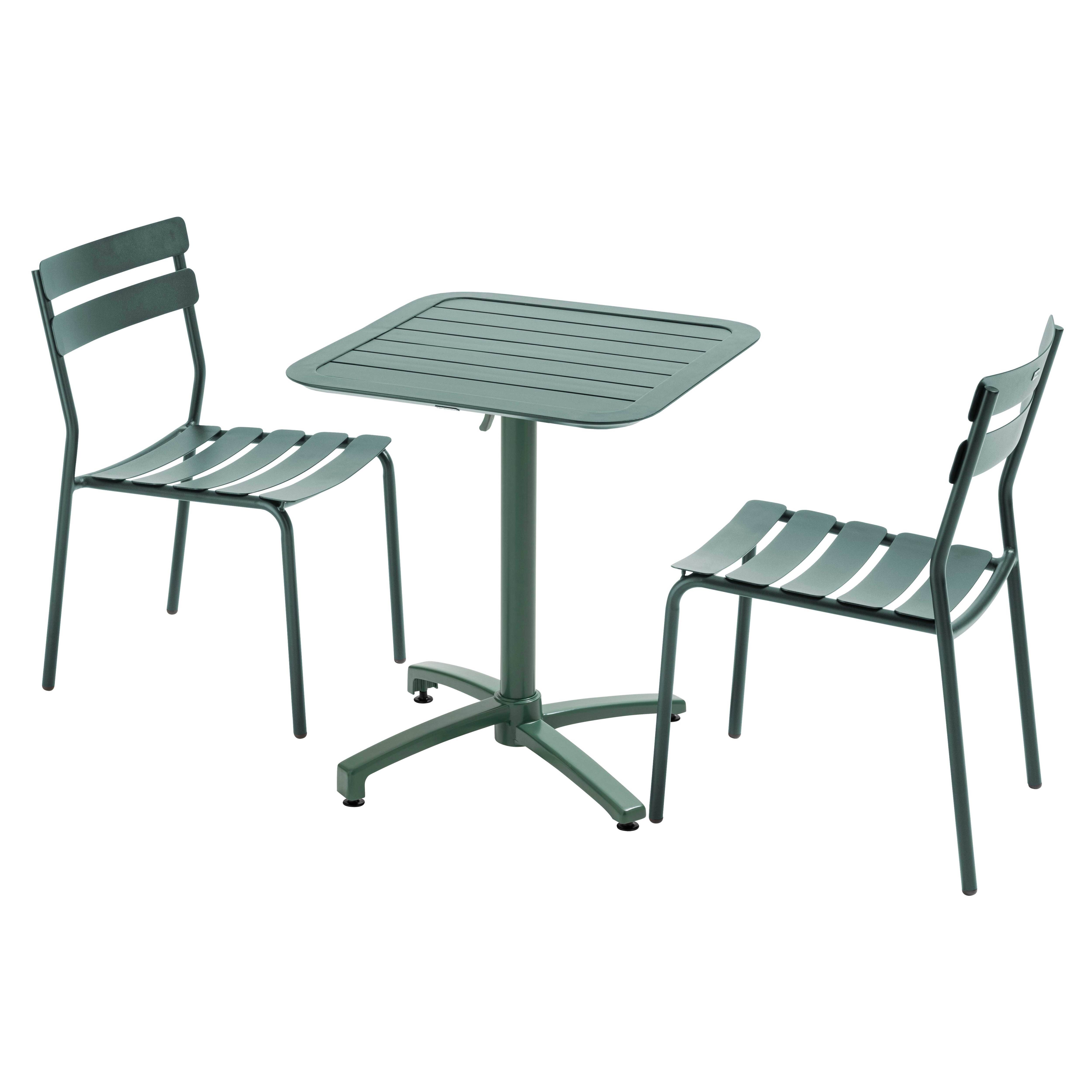 Oviala - Ensemble table inclinable de terrasse 70 x 70 cm et 2 chaises vert Almada - Oviala - Imagen 1
