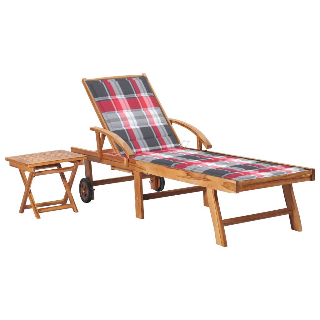 Helloshop26 - Transat chaise longue bain de soleil lit de jardin terrasse meuble d'extérieur avec table et coussin bois de teck solide - Imagen 1