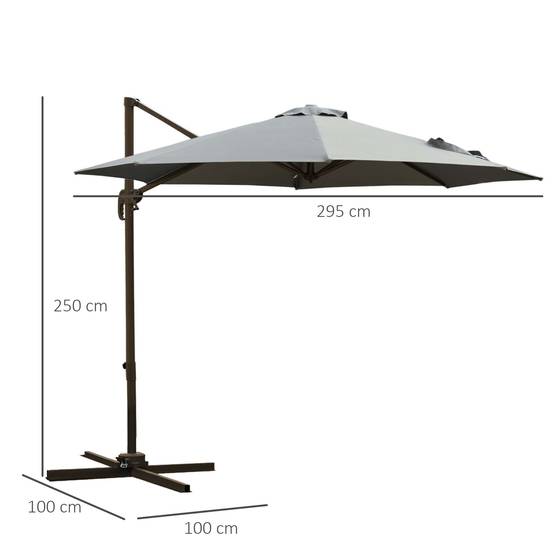 Parasol déporté Polyester Gris 295x295x250 cm - Image 5